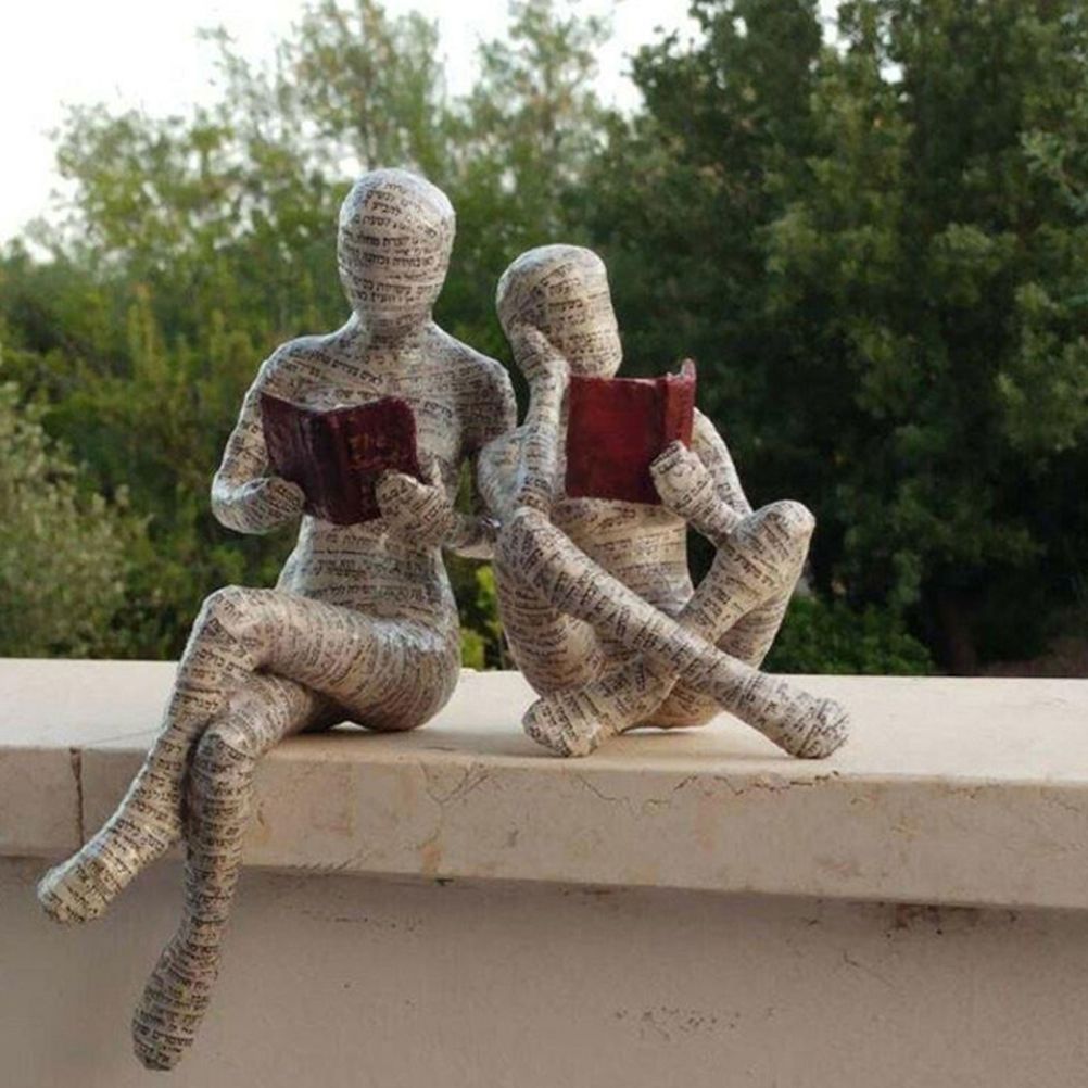 Vintage Reading Woman Figurine Pulp Lady Reading Bookshelf Decor Resin Statue Crafts Gifts Figures for Home Library Office Desktop - Image 3