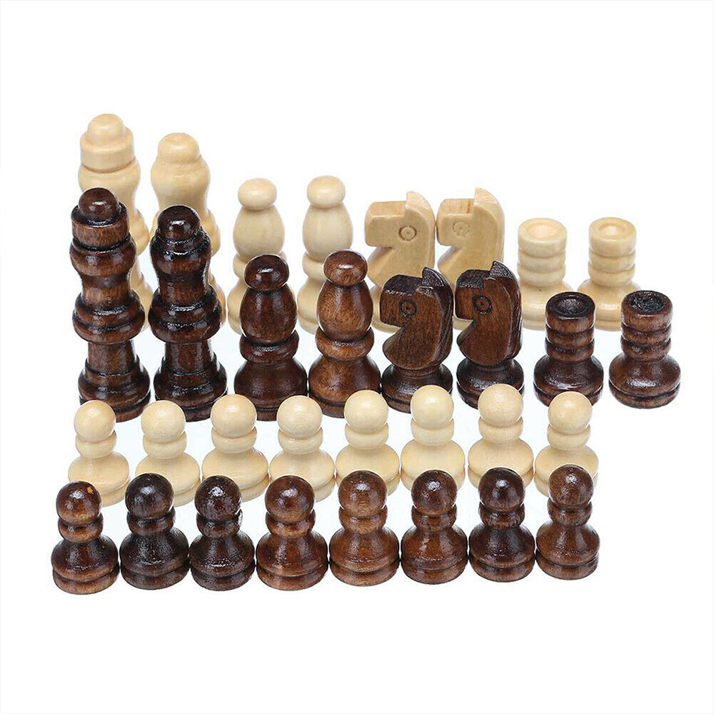 3 IN 1 Wooden Chess Set Folding Chessboard Wood Pieces Draughts Backgammon Toy - Image 2