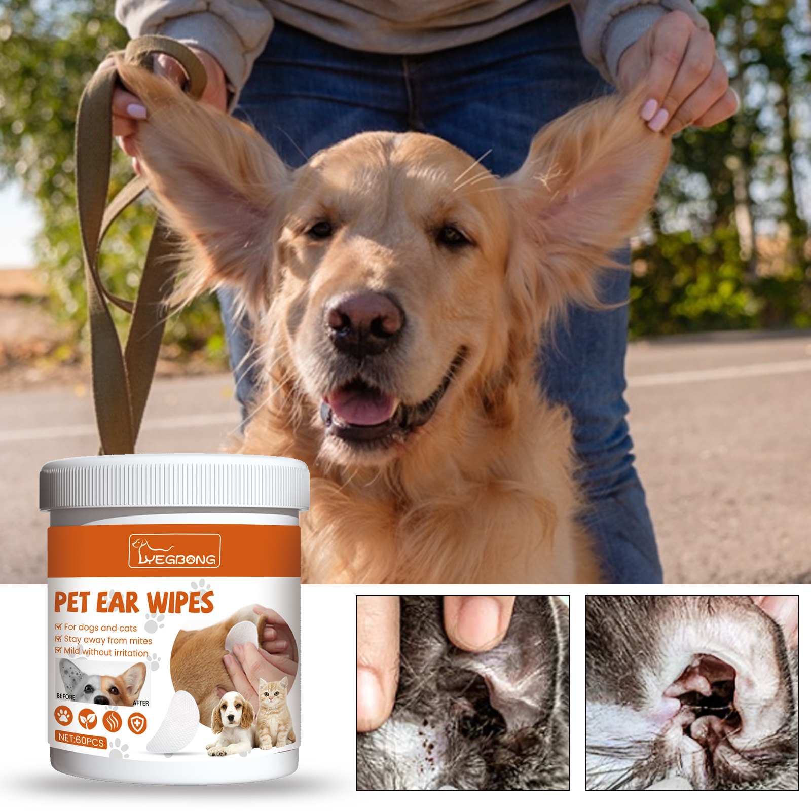 Yegbong Pet Ear Wipes, Pet Ear Cleaning Deodorizing Removing Mite And Earwax Cleaning Wipes - Image 3