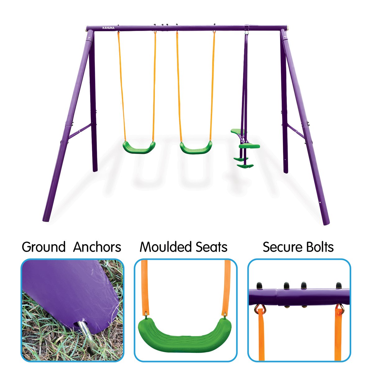 Kahuna Kids 4-Seater Swing Set Purple Green - Image 5