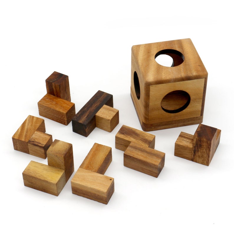 3 individual brainteaser wooden puzzles in a gift wooden box - Image 4