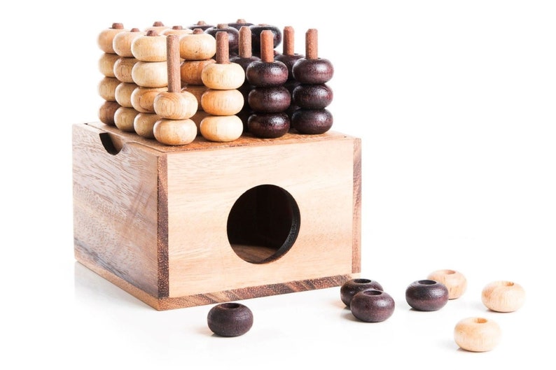 4 IN A ROW GAME Connect four board 3 dimensional handmade in beautiful wood - Image 2