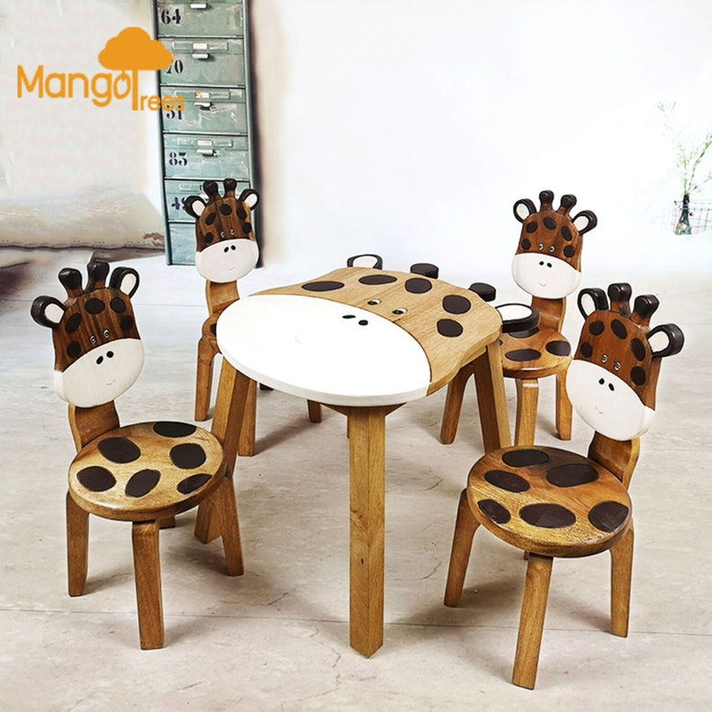 Hand Carved Children's Table Wooden GIRAFFE Theme - Image 3