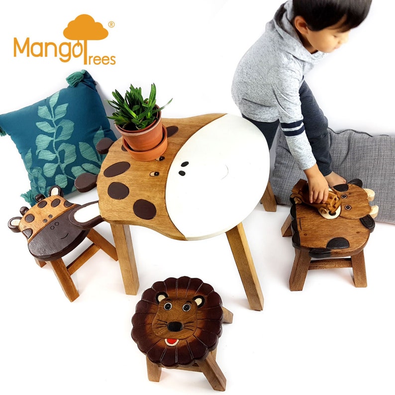 Hand Carved Children's Table Wooden GIRAFFE Theme - Image 4