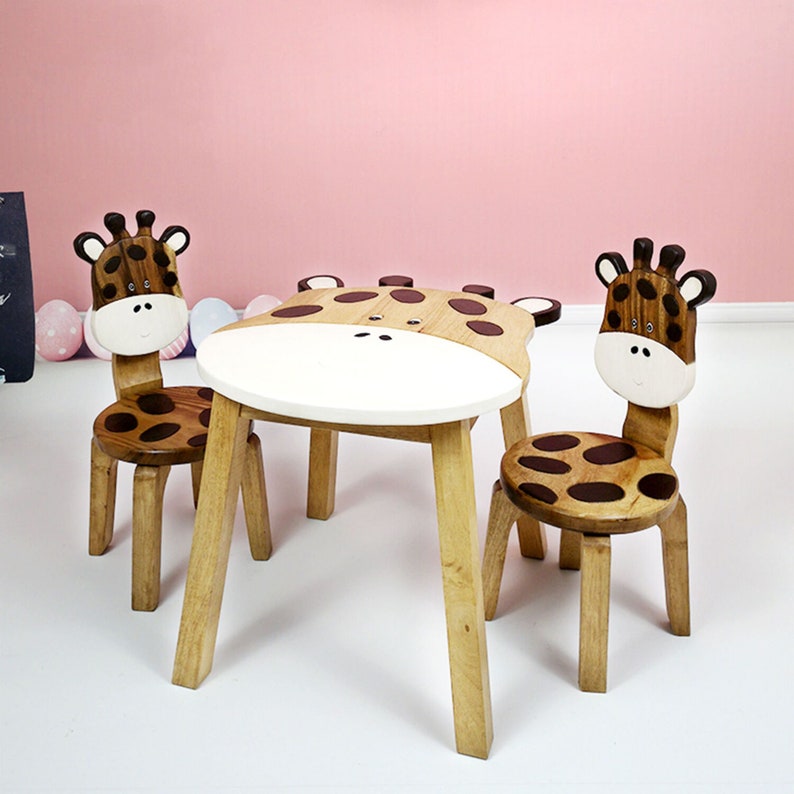Hand Carved Children's Table Wooden GIRAFFE Theme - Image 5