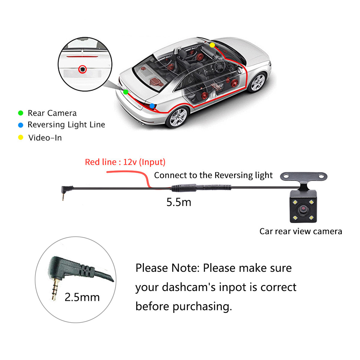 4LED Car Rear Camera Auto Parking Monitor Night Vision IP67 Waterproof With 5.5m Cable - Image 7