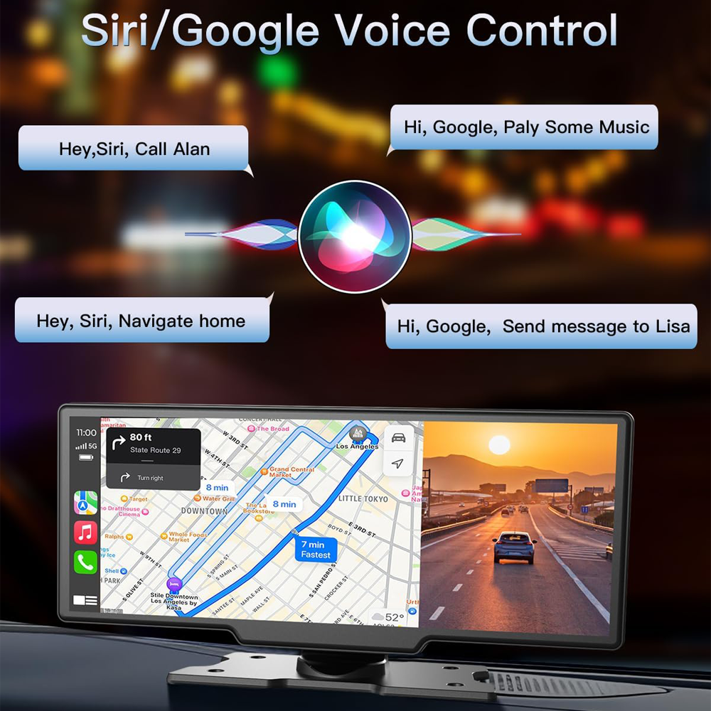 10.26" Wireless Apple Android Carplay Dual Dash Cam Front Rear Camera with 64G Card - Image 5