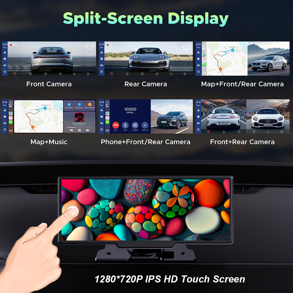 10.26" Wireless Apple Android Carplay Dual Dash Cam Front Rear Camera with 64G Card - Image 6
