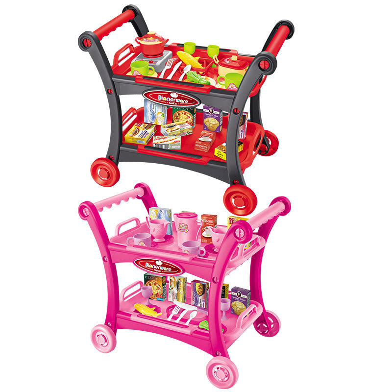 Pink Children's Pretend Play Kitchen Cart Set with Toys - Roleplay Cooking Set with Accessories - Educational Toy for Kids - Image 2