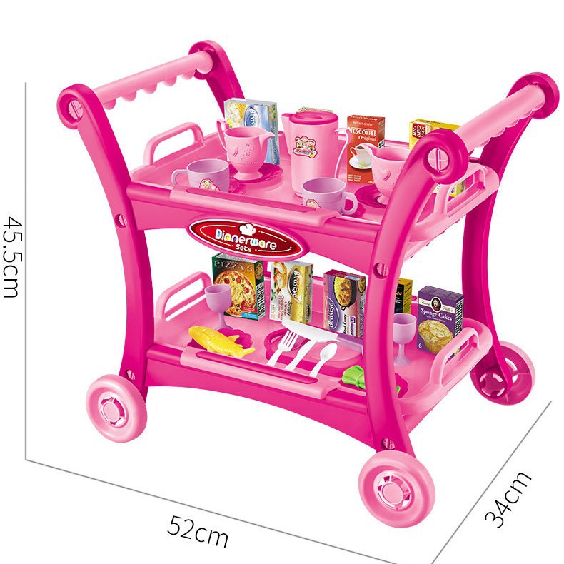 Pink Children's Pretend Play Kitchen Cart Set with Toys - Roleplay Cooking Set with Accessories - Educational Toy for Kids - Image 5