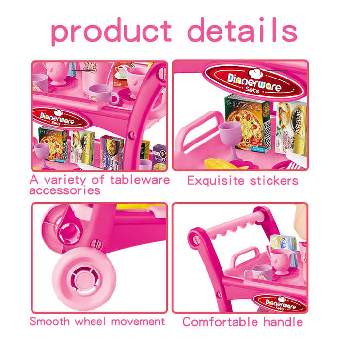 Pink Children's Pretend Play Kitchen Cart Set with Toys - Roleplay Cooking Set with Accessories - Educational Toy for Kids - Image 6