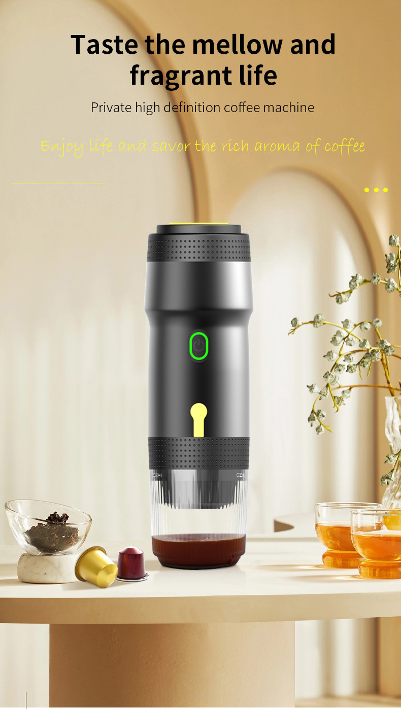Black 3-in-1 Portable Electric Espresso Maker - Rechargeable Travel Coffee Machine for Capsules & Ground Coffee - Image 2