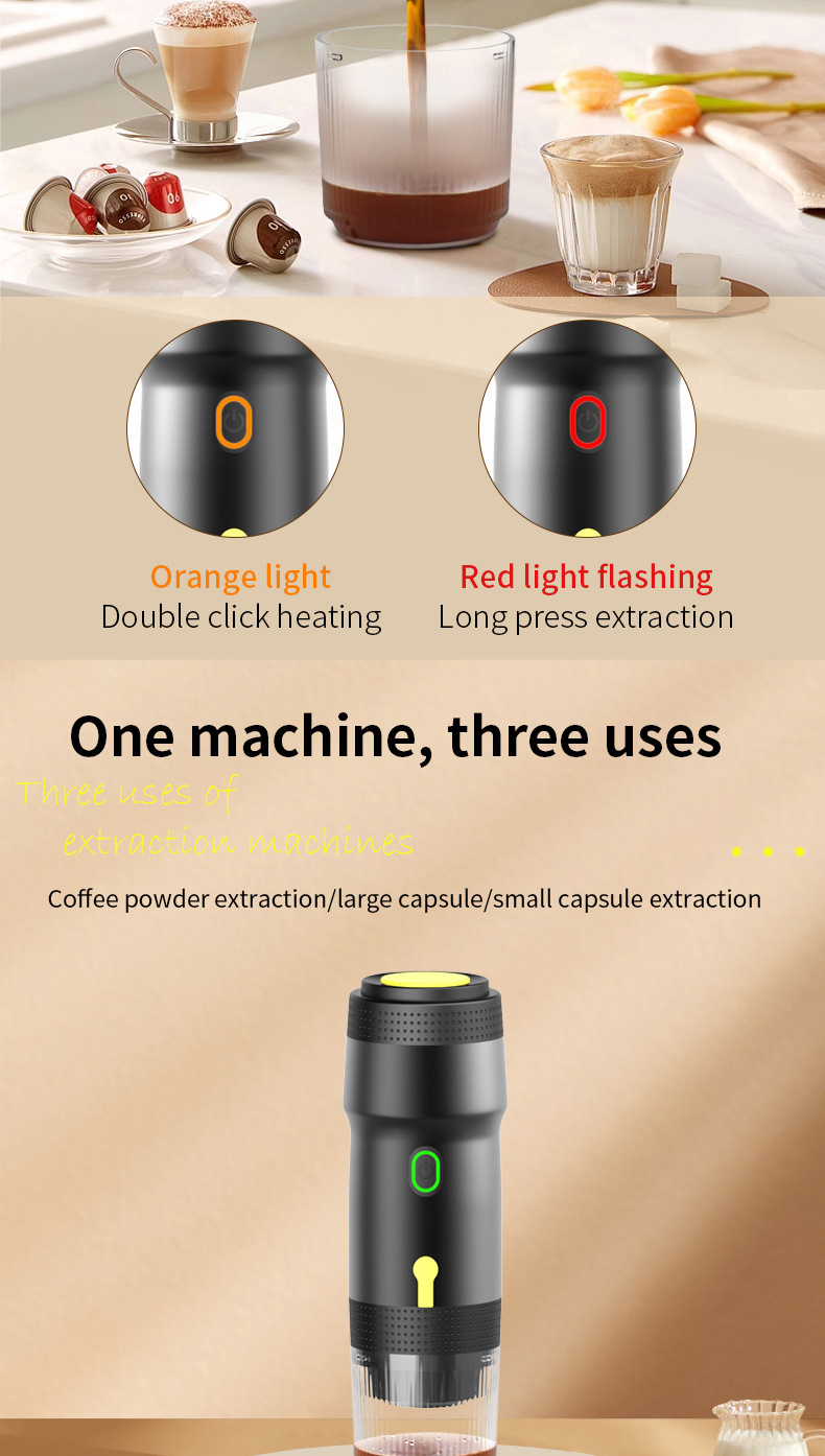 Black 3-in-1 Portable Electric Espresso Maker - Rechargeable Travel Coffee Machine for Capsules & Ground Coffee - Image 4