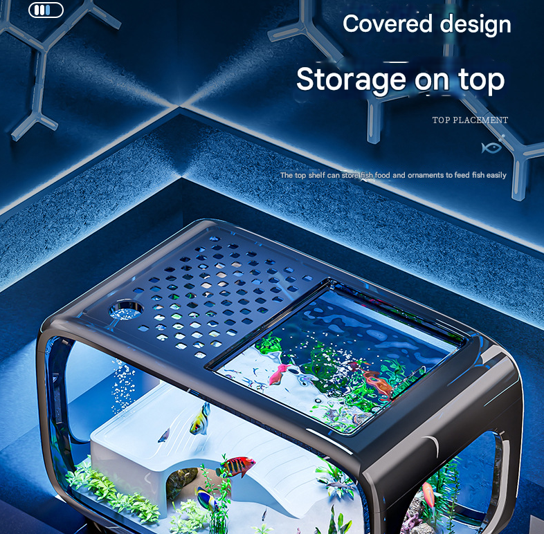 Black Modern Desktop Aquarium & Turtle Tank - Panoramic Viewing Fish Tank with Basking Platform & Lid - Image 2