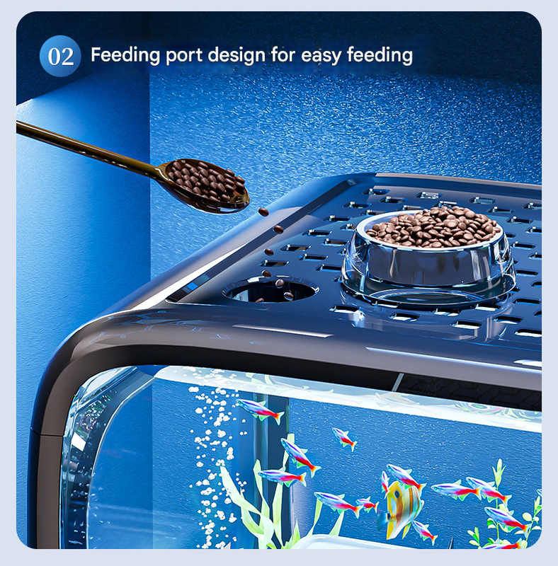 Black Modern Desktop Aquarium & Turtle Tank - Panoramic Viewing Fish Tank with Basking Platform & Lid - Image 4