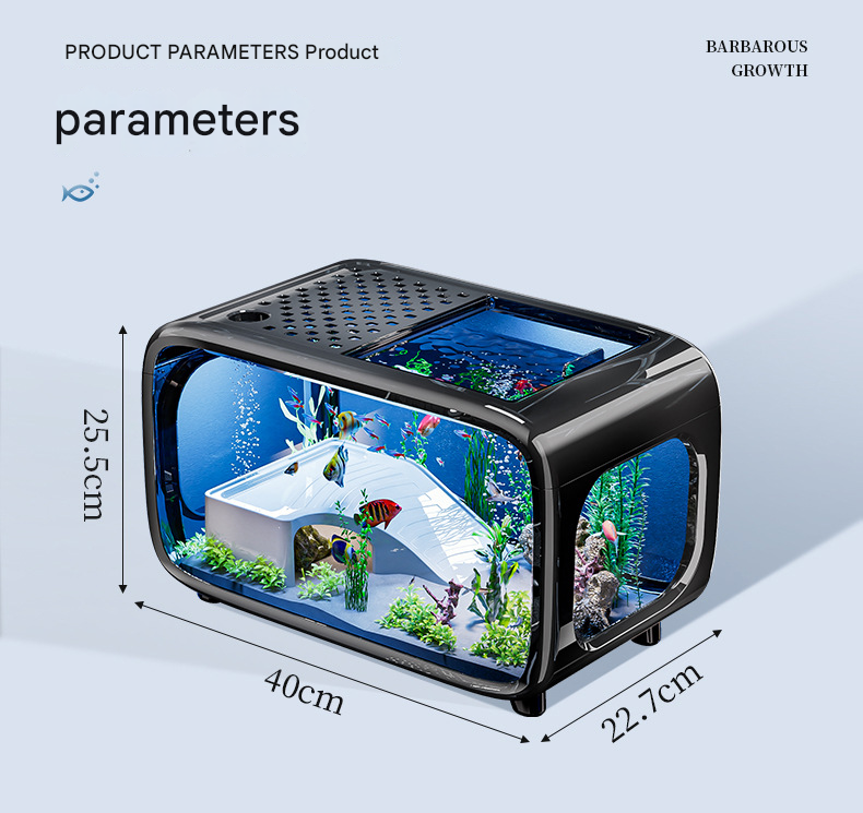 Black Modern Desktop Aquarium & Turtle Tank - Panoramic Viewing Fish Tank with Basking Platform & Lid - Image 5