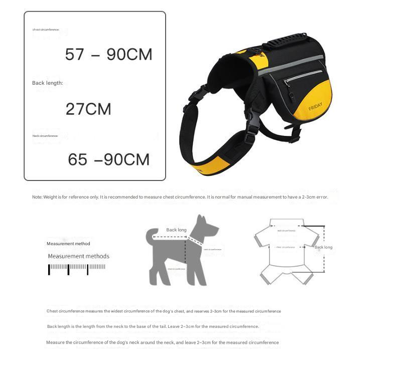 Yellow Reflective Dog Saddle Harness with Storage Bags - Adjustable Pet Backpack for Outdoor Adventures - Image 3
