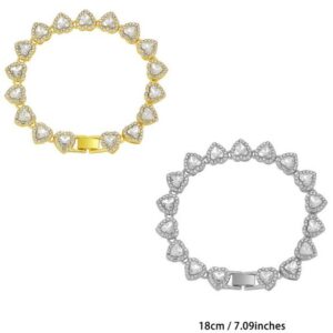 7 inch Silver-Plated & Gold-Plated Heart Rhinestone Tennis Bracelet for Women, Crystal Heart Chain Fashion Jewelry Accessories with Gift Box (2 Pack)