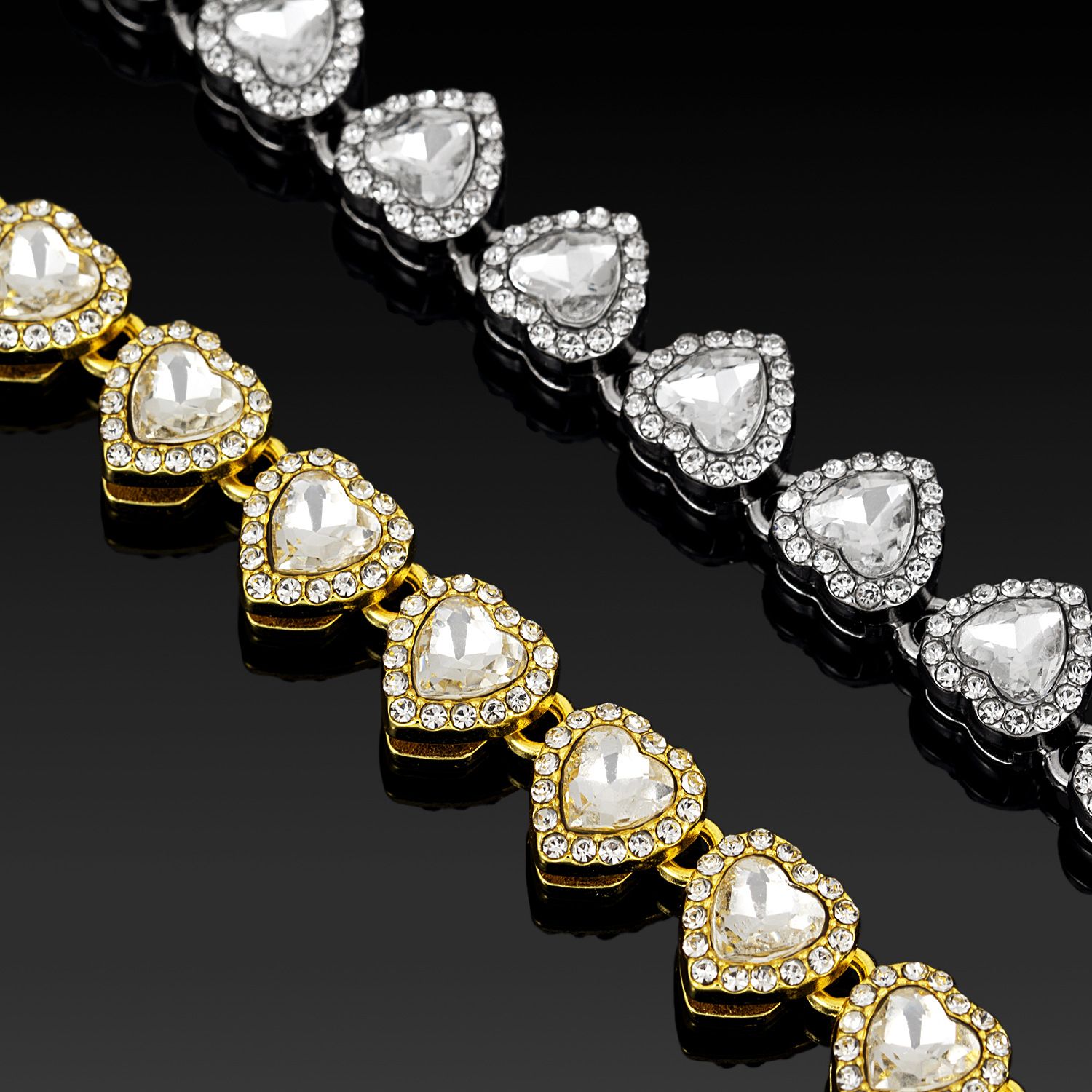 7 inch Silver-Plated & Gold-Plated Heart Rhinestone Tennis Bracelet for Women, Crystal Heart Chain Fashion Jewelry Accessories with Gift Box (2 Pack) - Image 2