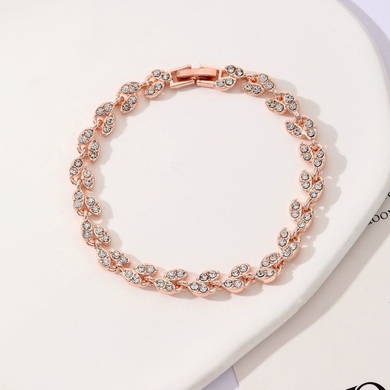 2 Pack Silver and Rose Gold Women's Crystal Leaf Bracelets with Gift Box – Elegant Rhinestone Alloy Link Bracelet, Minimalist Fashion Jewelry Gift for Women - Image 2