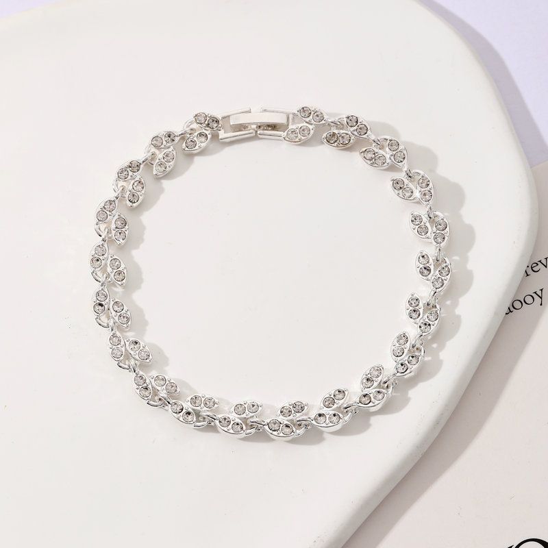 2 Pack Silver and Rose Gold Women's Crystal Leaf Bracelets with Gift Box – Elegant Rhinestone Alloy Link Bracelet, Minimalist Fashion Jewelry Gift for Women - Image 3