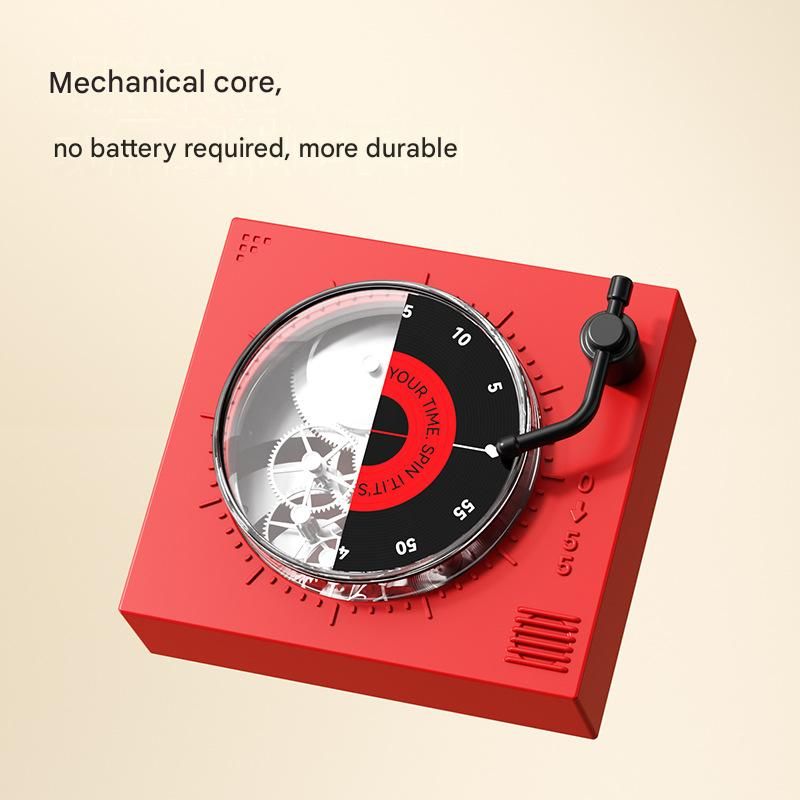 Red Record Player Mechanical Timer Magnet Timer for Study, Productivity and Time Management, Wind-Up Countdown Alarm, No Battery Required, Pomodoro Timer - Image 2