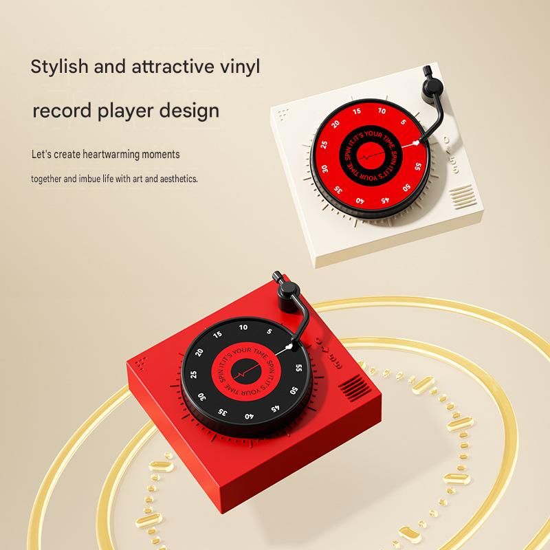 Red Record Player Mechanical Timer Magnet Timer for Study, Productivity and Time Management, Wind-Up Countdown Alarm, No Battery Required, Pomodoro Timer - Image 5