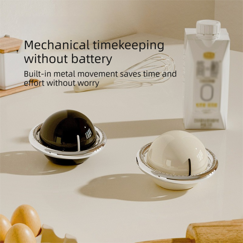 Beige Retro Planet Mechanical Kitchen Timer Magnetic Countdown Clock Battery-Free Metal Core Loud Alarm for Cooking Study - Image 3