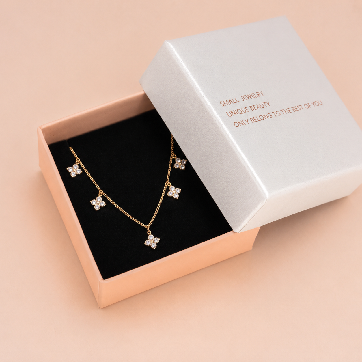 Gold Four Leaf Clover Pendant Necklace with Gift Box Gold Tone Cubic Zirconia Charm Necklace Adjustable Chain Dainty Everyday Jewellery Gift for Women - Image 2