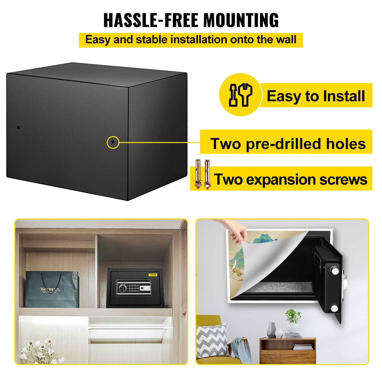 Safe Box, 0.8 CU.FT Fingerprint Safe Box for Money w/ 2 Keys & Digital Keypad, Q235 Steel Safe Box for Storing Cash, Jewelry, Pistols, Documents, Watches in Home & Office & Hotel - Image 6