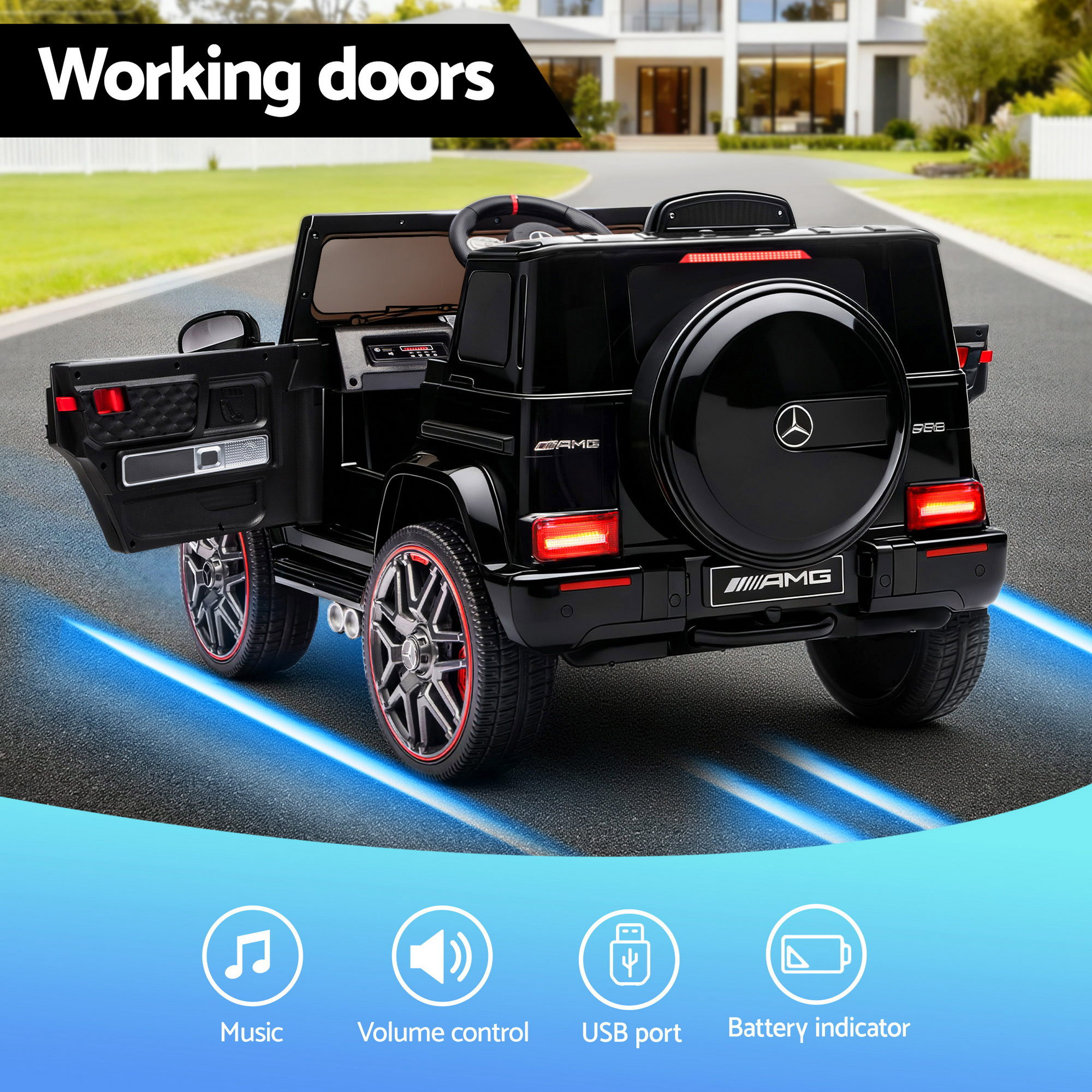 Kids Electric Ride On Car G63 Toy Cars Remote Control Black - Image 5