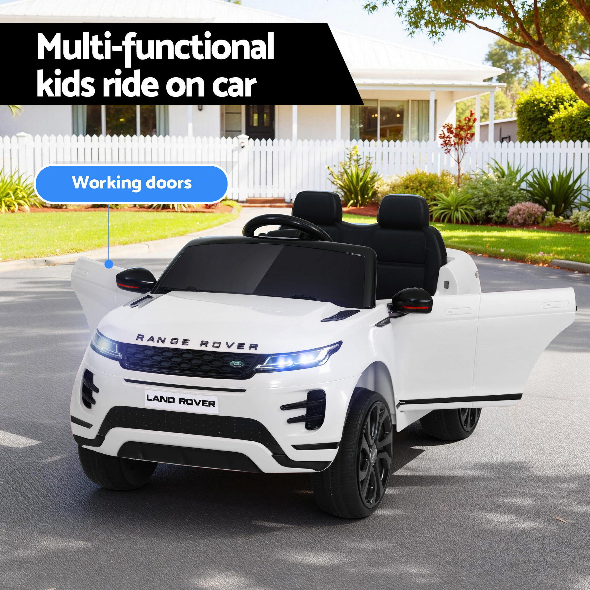 Kids Electric Ride On Car Land Rover Licensed Toy Cars Remote 12V Battery White - Image 3