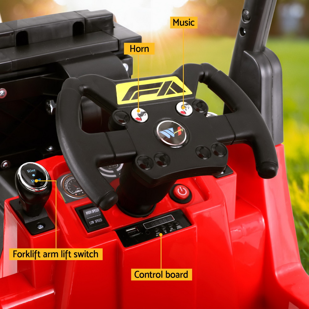 Rigo Kids Electric Ride On Car Forklift Loader Toys Cars Horn Remote 12V Red - Image 5