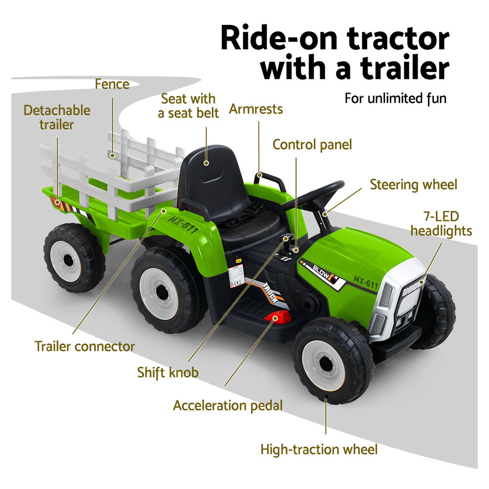 Electric Ride On Car Rigo Kids Ride On Cars Tractor Toy 12V Green - Image 4