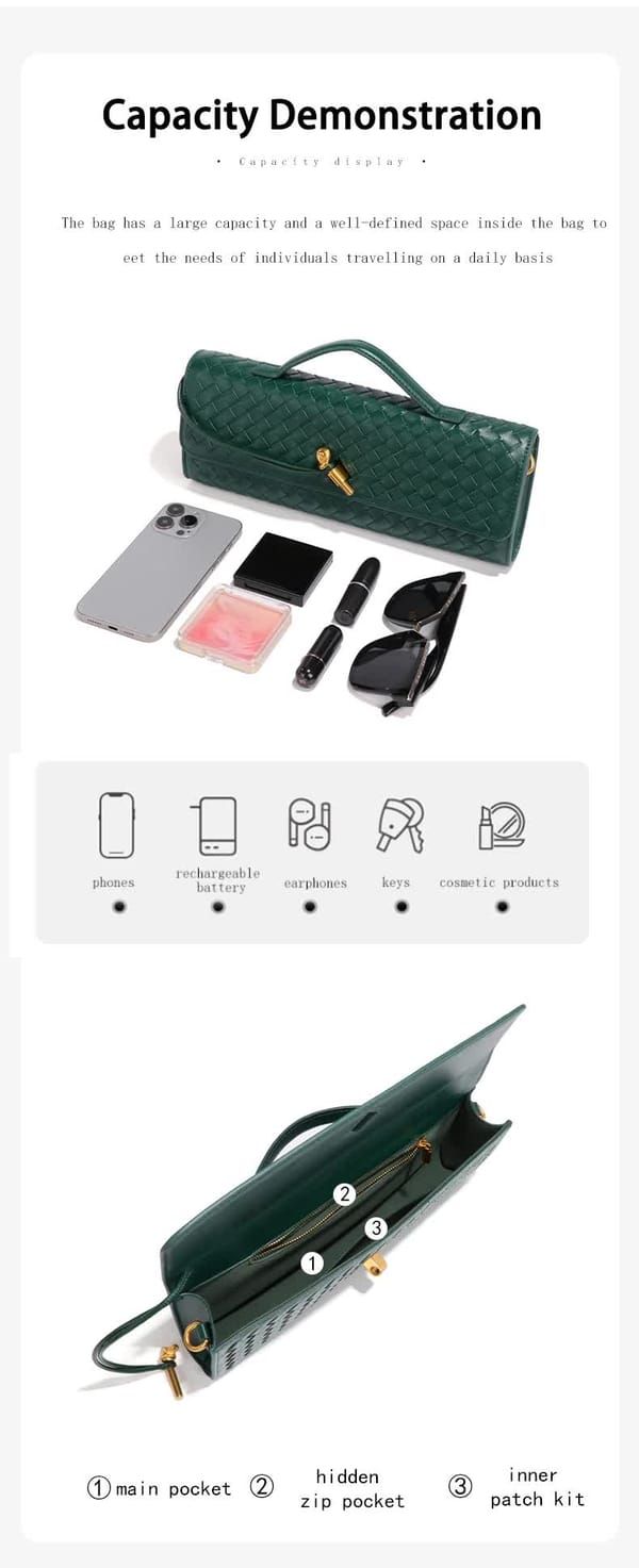 Green Woven Leather Women's Handbag - Image 4