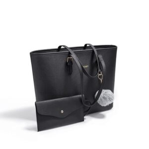 Women's Large Capacity PU Leather Tote Bag, Elegant Shoulder Bag for Work Shopping Party, Black