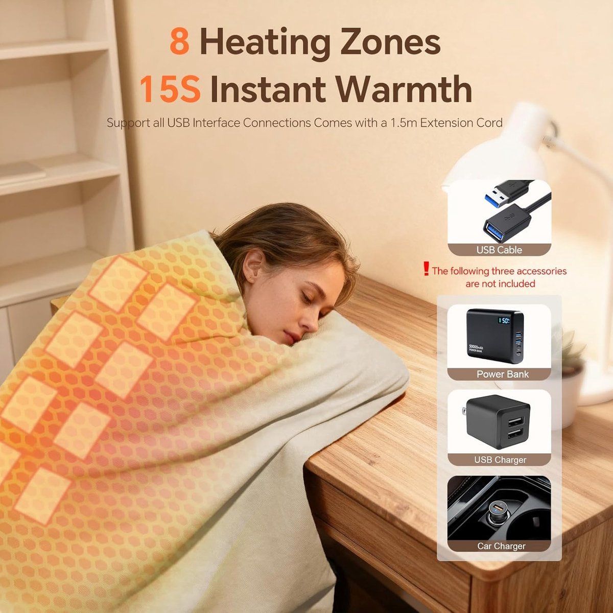 Womens USB Heated Scarf 3 Temperature Settings 8 Heating Zones Washable, 135 x 80 cm - Image 3