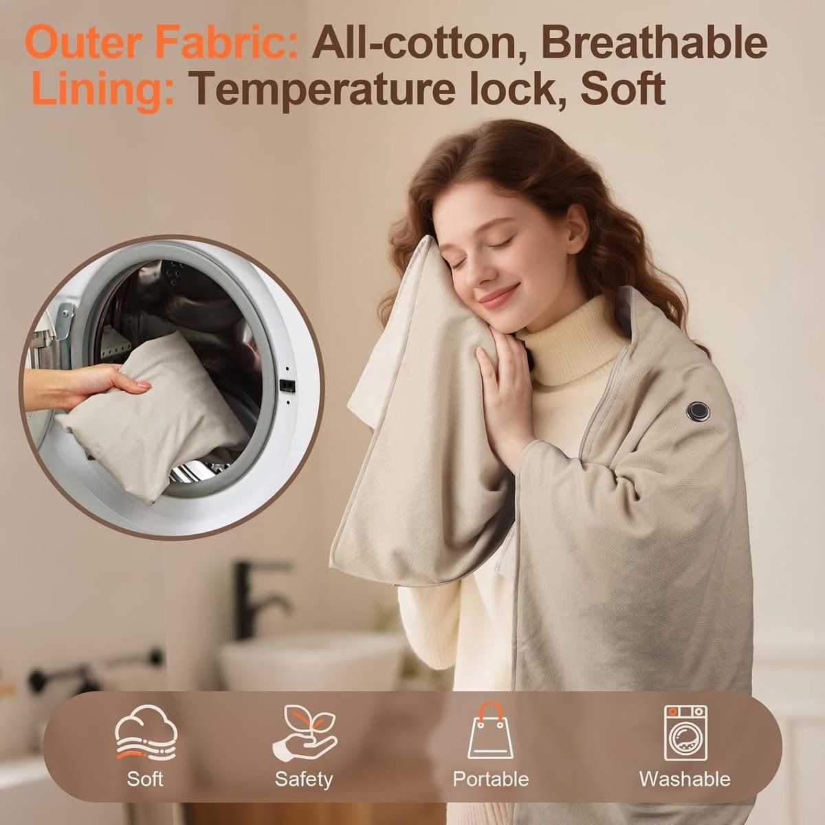 Womens USB Heated Scarf 3 Temperature Settings 8 Heating Zones Washable, 135 x 80 cm - Image 4