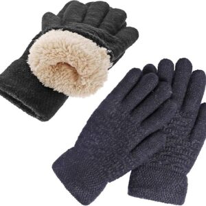 Womens Touchscreen Winter Gloves Thermal Knitted Fleece Lined Black
