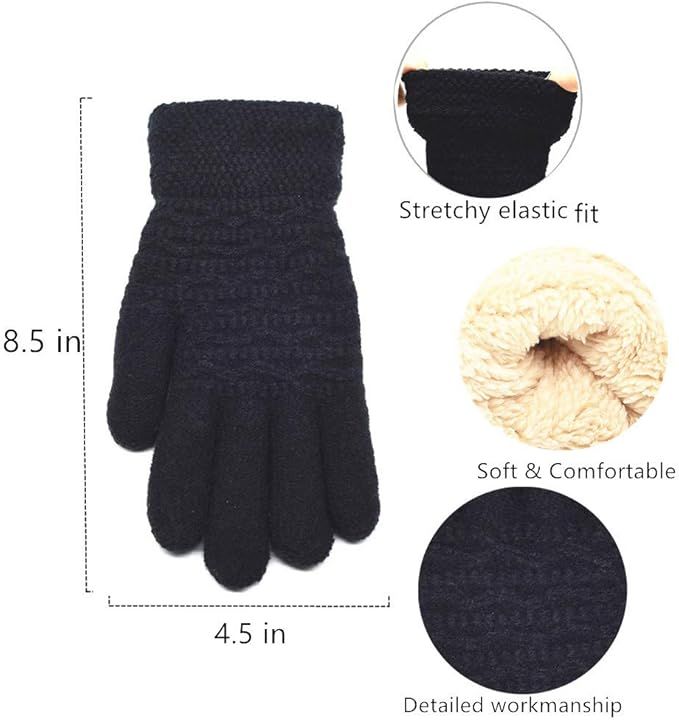 Womens Touchscreen Winter Gloves Thermal Knitted Fleece Lined Black - Image 3