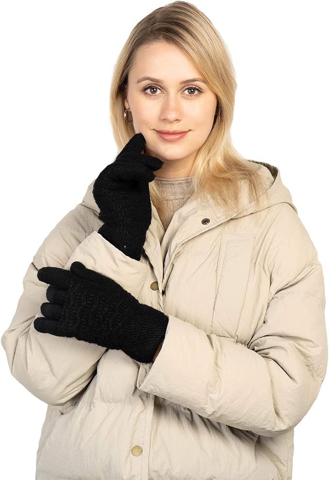 Womens Touchscreen Winter Gloves Thermal Knitted Fleece Lined Black - Image 4