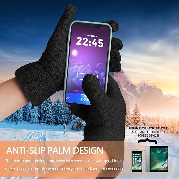 Womens Touchscreen Winter Gloves Thermal Knitted Fleece Lined Black - Image 5