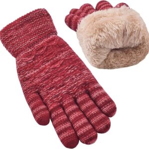 Womens Touchscreen Winter Gloves Thermal Knitted Fleece Lined Purple Red