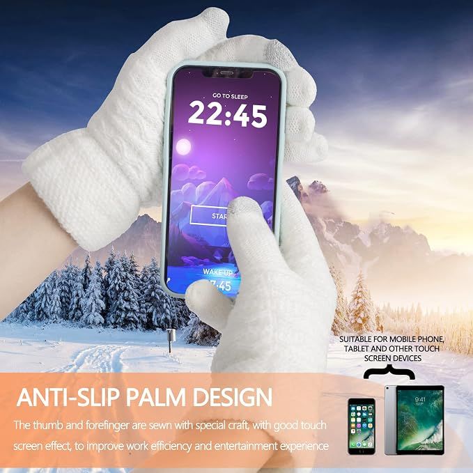Womens Touchscreen Winter Gloves Thermal Knitted Fleece Lined White - Image 3