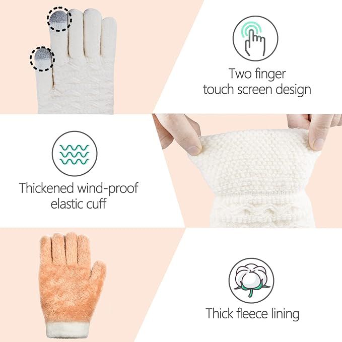 Womens Touchscreen Winter Gloves Thermal Knitted Fleece Lined White - Image 4