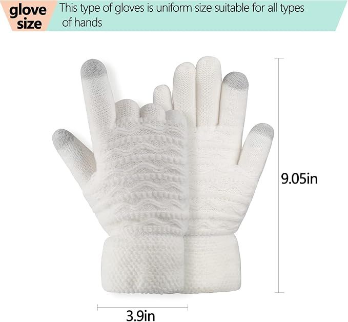 Womens Touchscreen Winter Gloves Thermal Knitted Fleece Lined White - Image 5