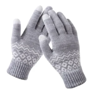 CDQ Thickened Winter Jacquard Gloves for Women, Touchscreen Compatible Double Woven Warm Knit with Elastic Cuffs, Machine Washable for Cold Weather