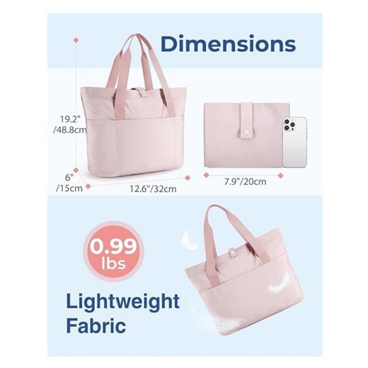 Tote Bag for Women, Foldable Tote Bag With Zipper Travel Large Shoulder Bag Handbag for Work-12.6*19.2*6'' - Image 2