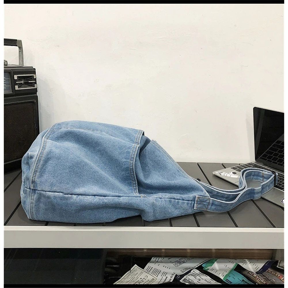 Denim Shoulder Bag Casual Tote Bag Large Handbag Jean Purse for Women,Casual Retro Aesthetic Crossbody Bag Handbag - Image 2