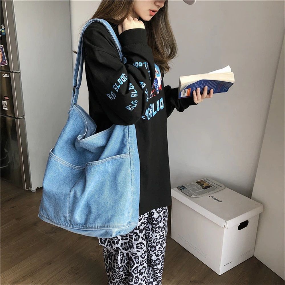 Denim Shoulder Bag Casual Tote Bag Large Handbag Jean Purse for Women,Casual Retro Aesthetic Crossbody Bag Handbag - Image 5